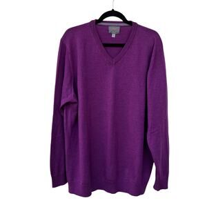Thomas Dean Extra Fine Merino Wool Purple V-Neck Sweater Men’s XXL Soft Knit